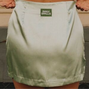 Daily Drills Mint Satin Mini Skirt